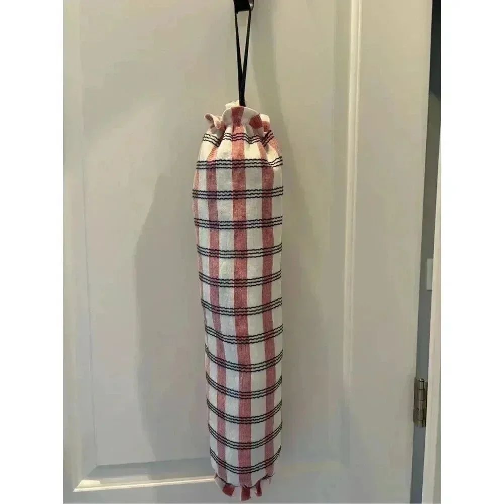Handmade Plastic bag holders: red-white stripes-blue lines